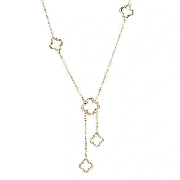 OUT OF STOCK Gold Quatrefoil Clover Station Necklace - Picture 2 of 3